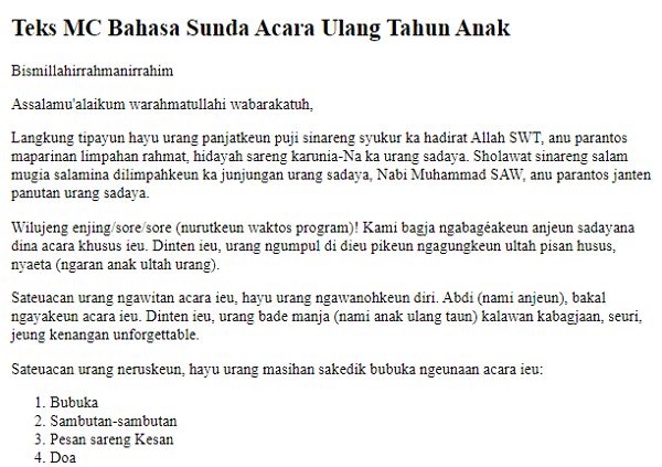 Contoh Teks Mc Bahasa Sunda Acara Ulang Tahun Anak Contoh Teks Mc Bahasa Sunda Acara Ulang Tahun Anak